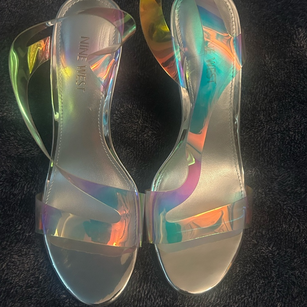 Nine West Silver Sandals with Holographic Straps